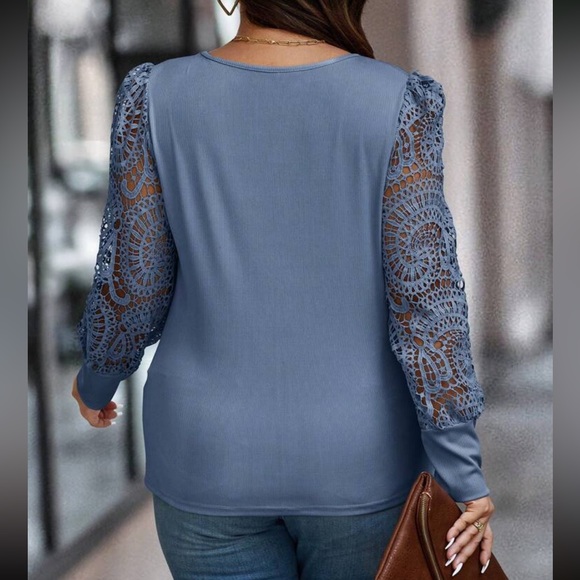 Boho plus size floral lace sleeve top - Picture 12 of 16